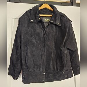 Vintage Roxciticus Pig Suede Leather Black Bomber Jacket size Medium